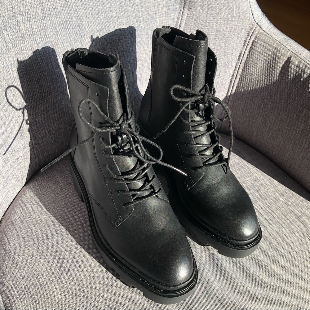 NWOT ASH Moody black leather lace up rear zipper chunky lug sole ankle boots 8 - Picture 11 of 15